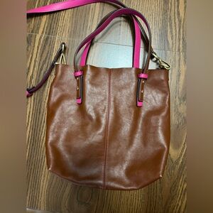 Vera Bradley Pink and Brown Leather Tote